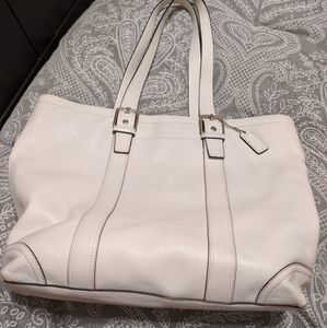 Large white leather Coach tote